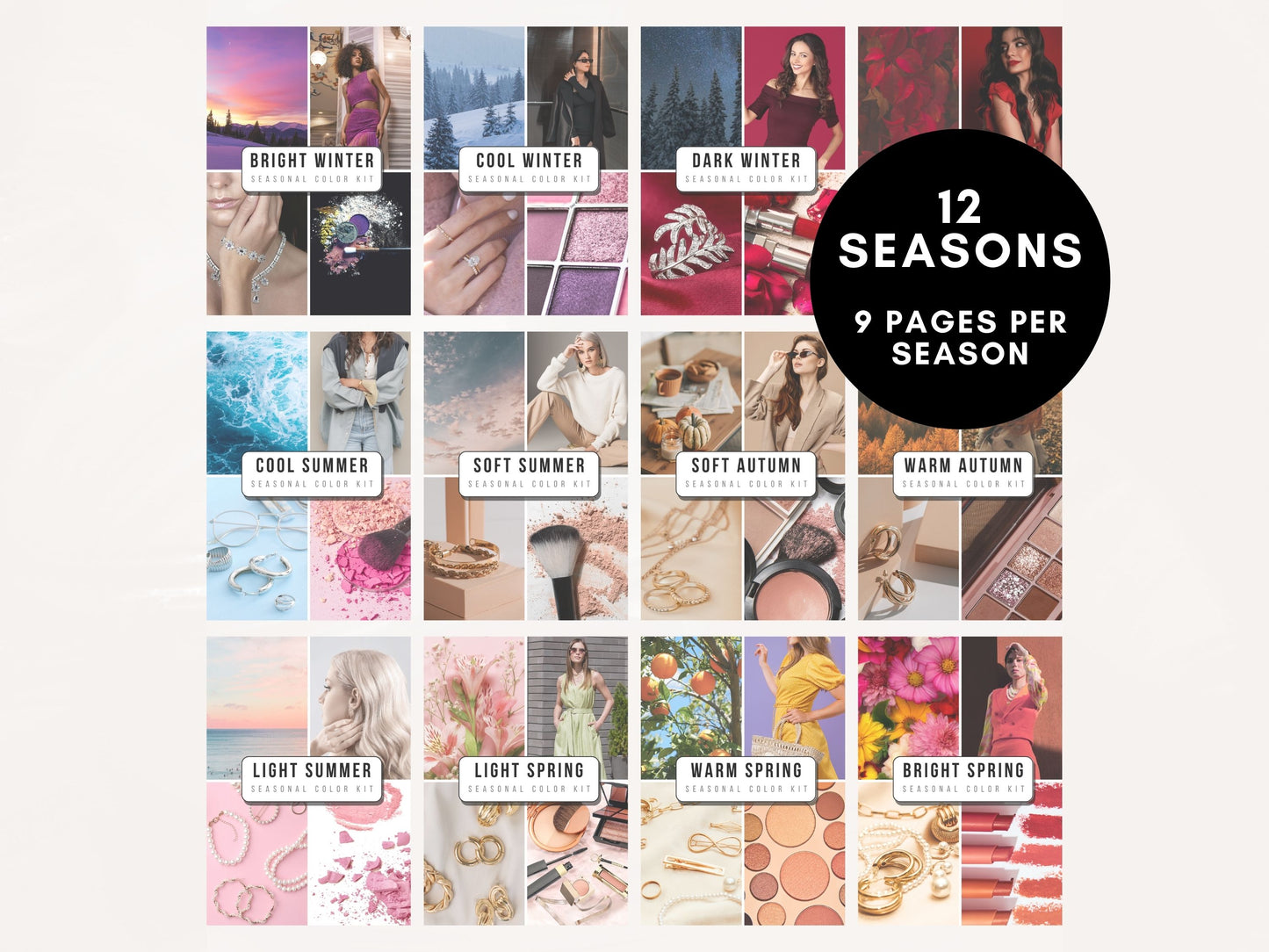 12 Seasonal Color Analysis Templates - Editable Canva Guide