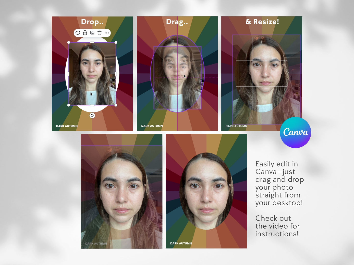 12 Seasonal Color Face Frames | Printable PNG, PDF + Canva Editable
