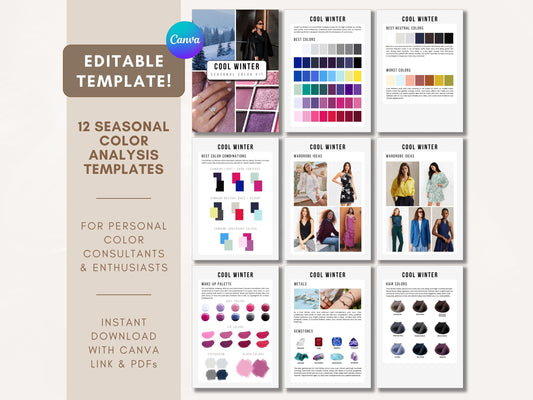 12 Seasonal Color Analysis Templates - Editable Canva Guide