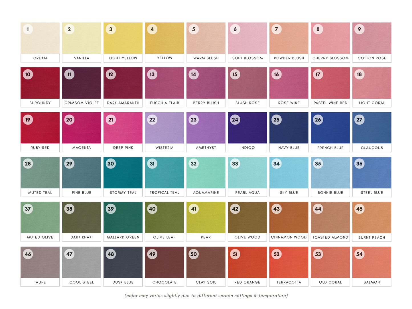 Seasonal Color Drapes for Color Analysis | Sub Season 54-Colors Set
