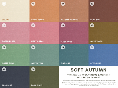 Seasonal Color Drapes for Color Analysis | Sub Season 54-Colors Set