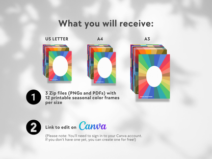 Editable Seasonal Color Face Frames - Canva Link with Printable Files