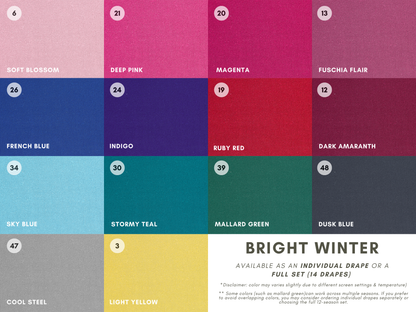 Seasonal Color Drapes for Color Analysis | Sub Season 54-Colors Set