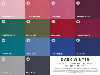 Seasonal Color Drapes for Color Analysis | Sub Season 54-Colors Set