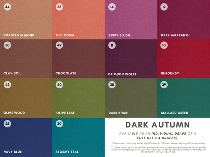 Seasonal Color Drapes for Color Analysis | Sub Season 54-Colors Set
