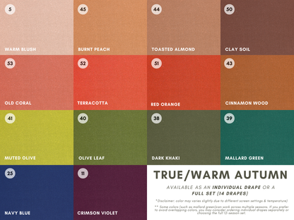 Seasonal Color Drapes for Color Analysis | Sub Season 54-Colors Set